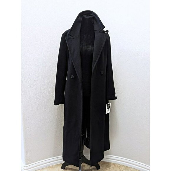 DKNY Women's Black Notched Collar Double Breasted Wrap Coat Size S (MSRP $350) - Picture 2 of 7